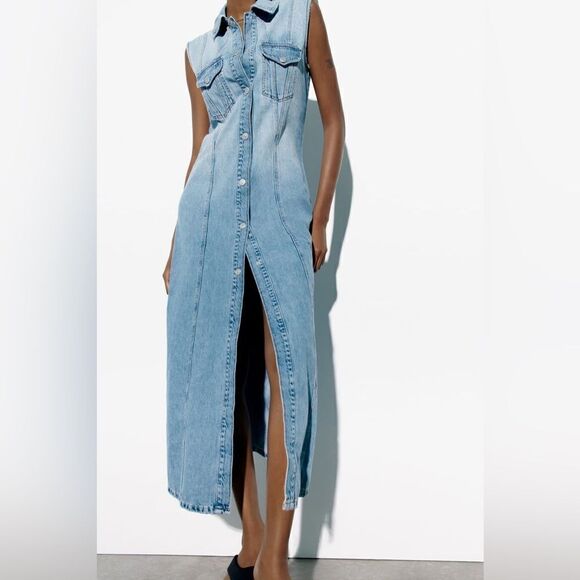 Zara Denim TRF Dress New Light Blue - Picture 9 of 10